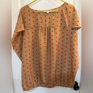 LOFT Bubble Top Women's Tan and Pink Polka Dot Top